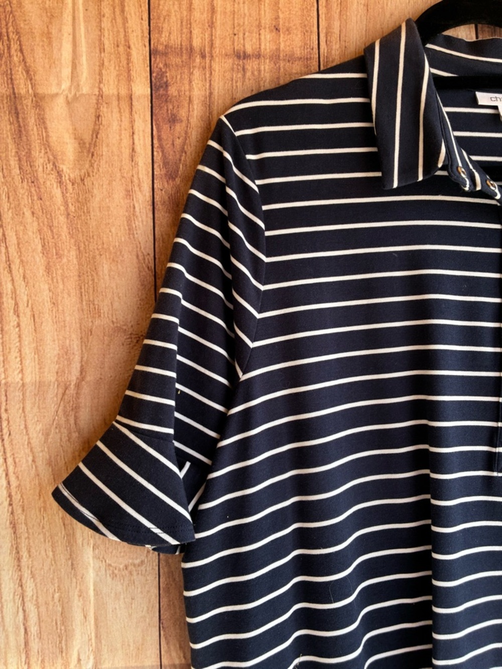 Chico’s Zenergy® UPF Knit Stripe Ruffle Sleeve Polo Dress Size X-Large (3) - Picture 6 of 11